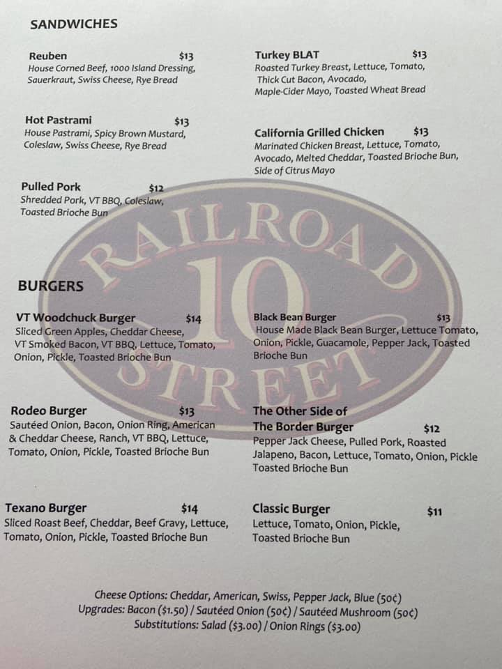 10 Railroad Street Menu