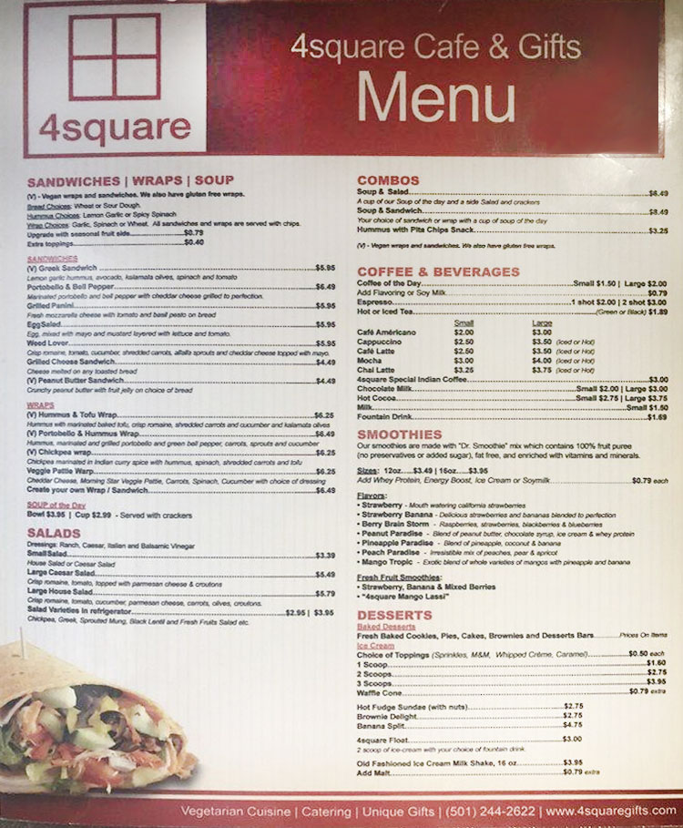 4square Cafe & Gifts Menu