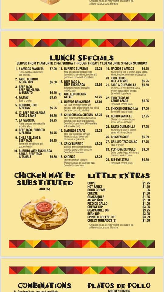 5 Amigos Menu