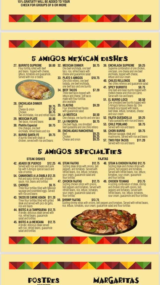 5 Amigos Menu