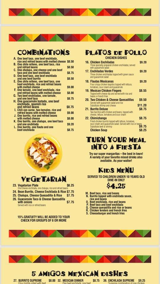 5 Amigos Menu