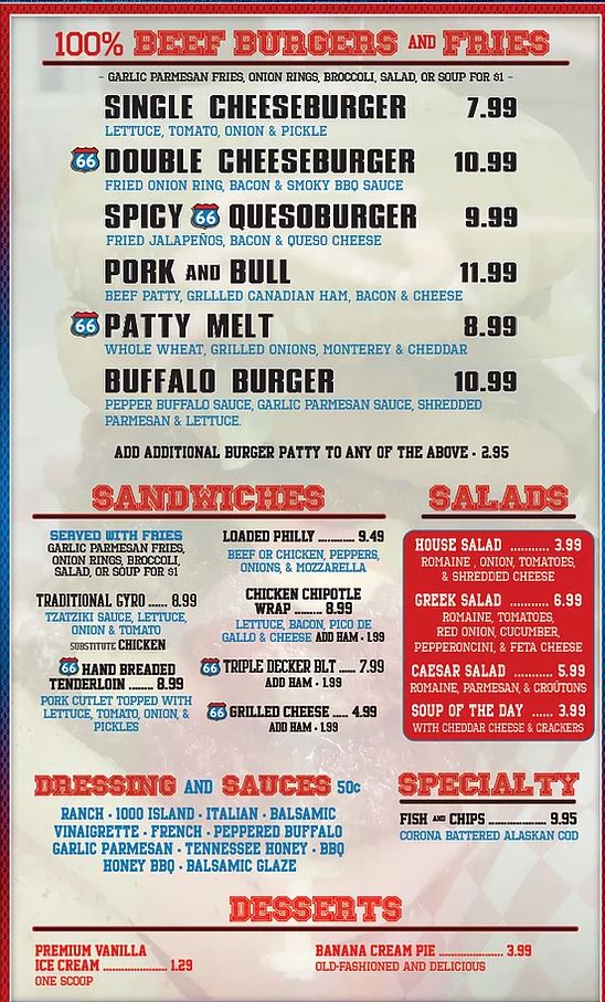 66 Sports Bar & Restaurant Menu