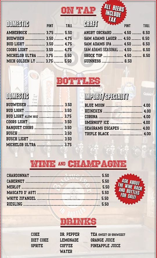 66 Sports Bar & Restaurant Menu