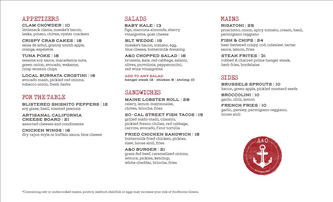 A&O Kitchen & Bar Menu