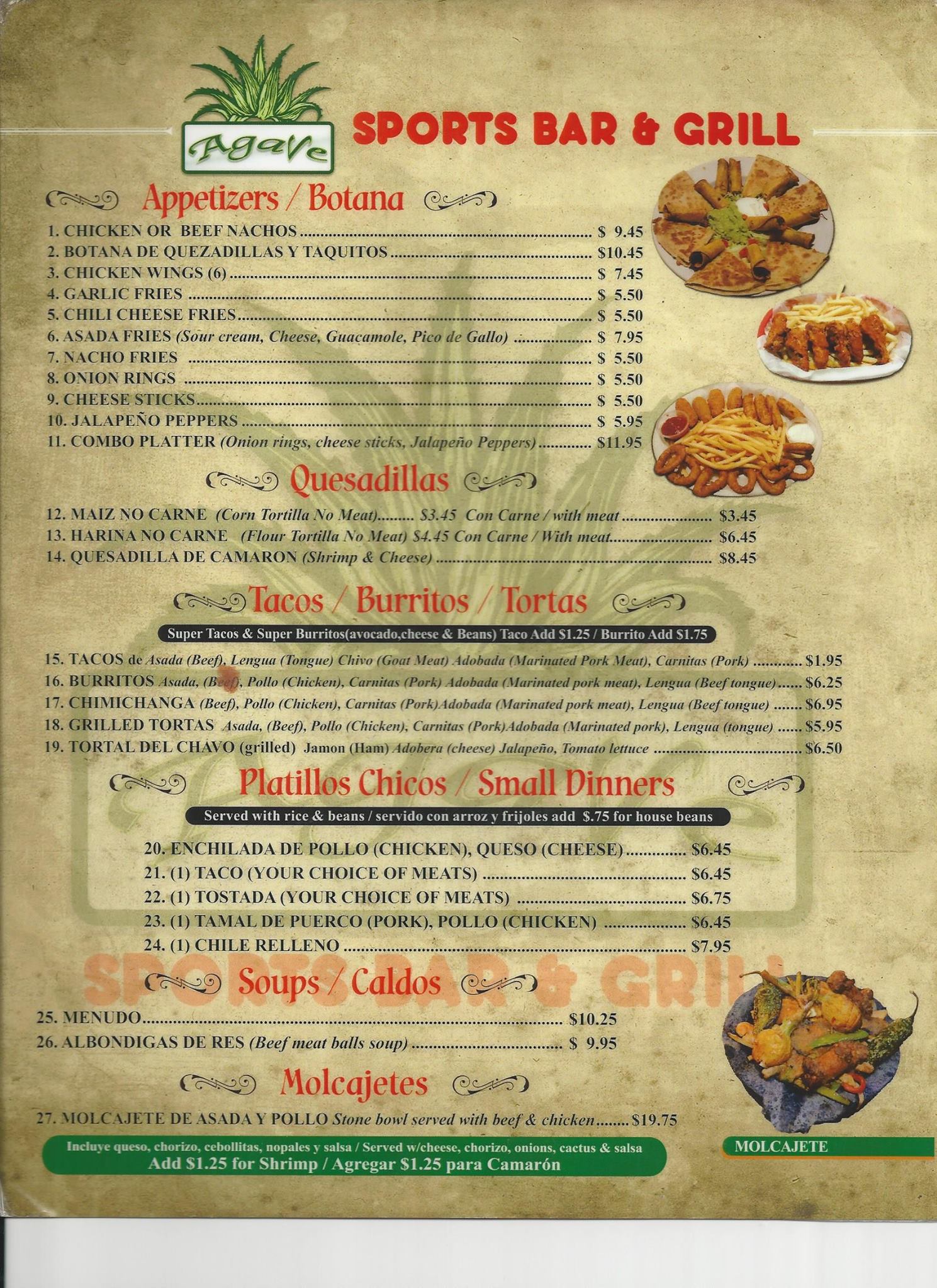 Agave Sports Bar & Grill Menu