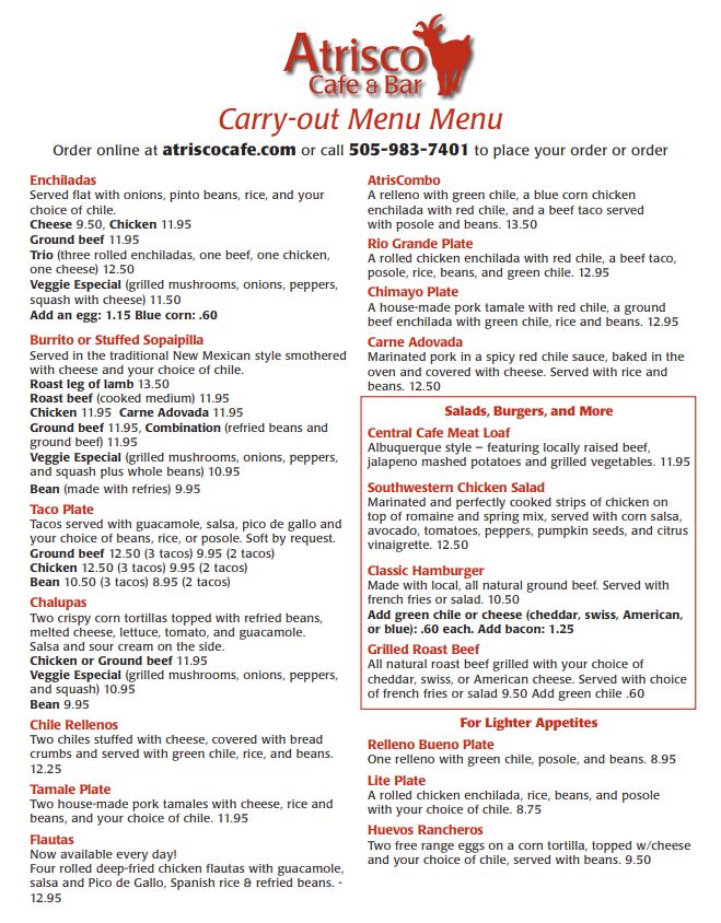 Artisco Cafe & Bar Menu