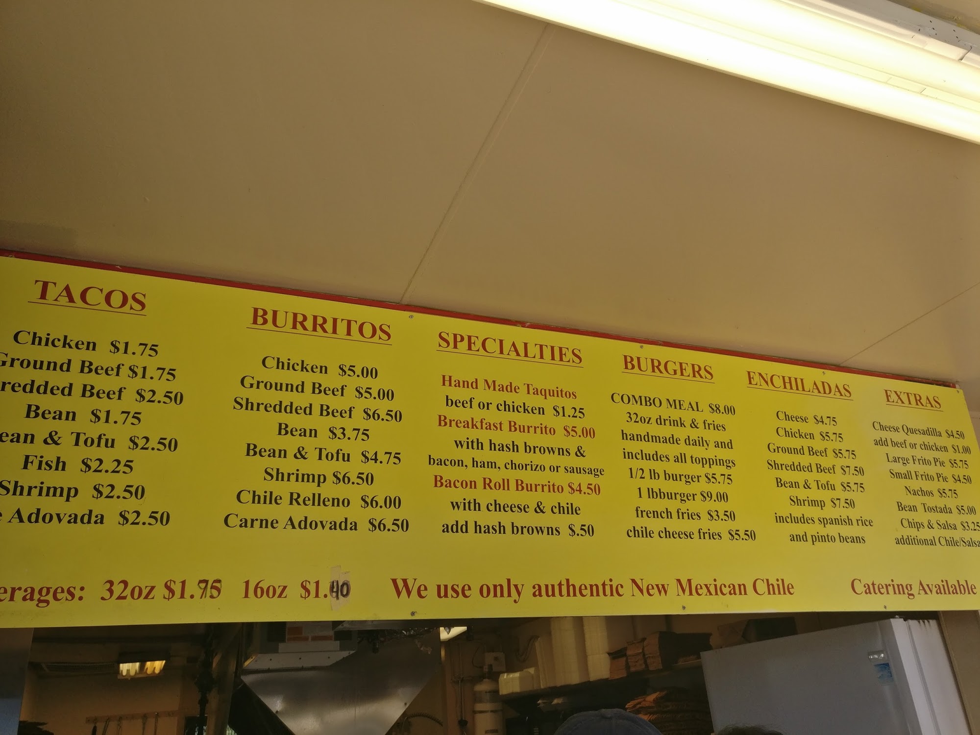 Baja Tacos Menu