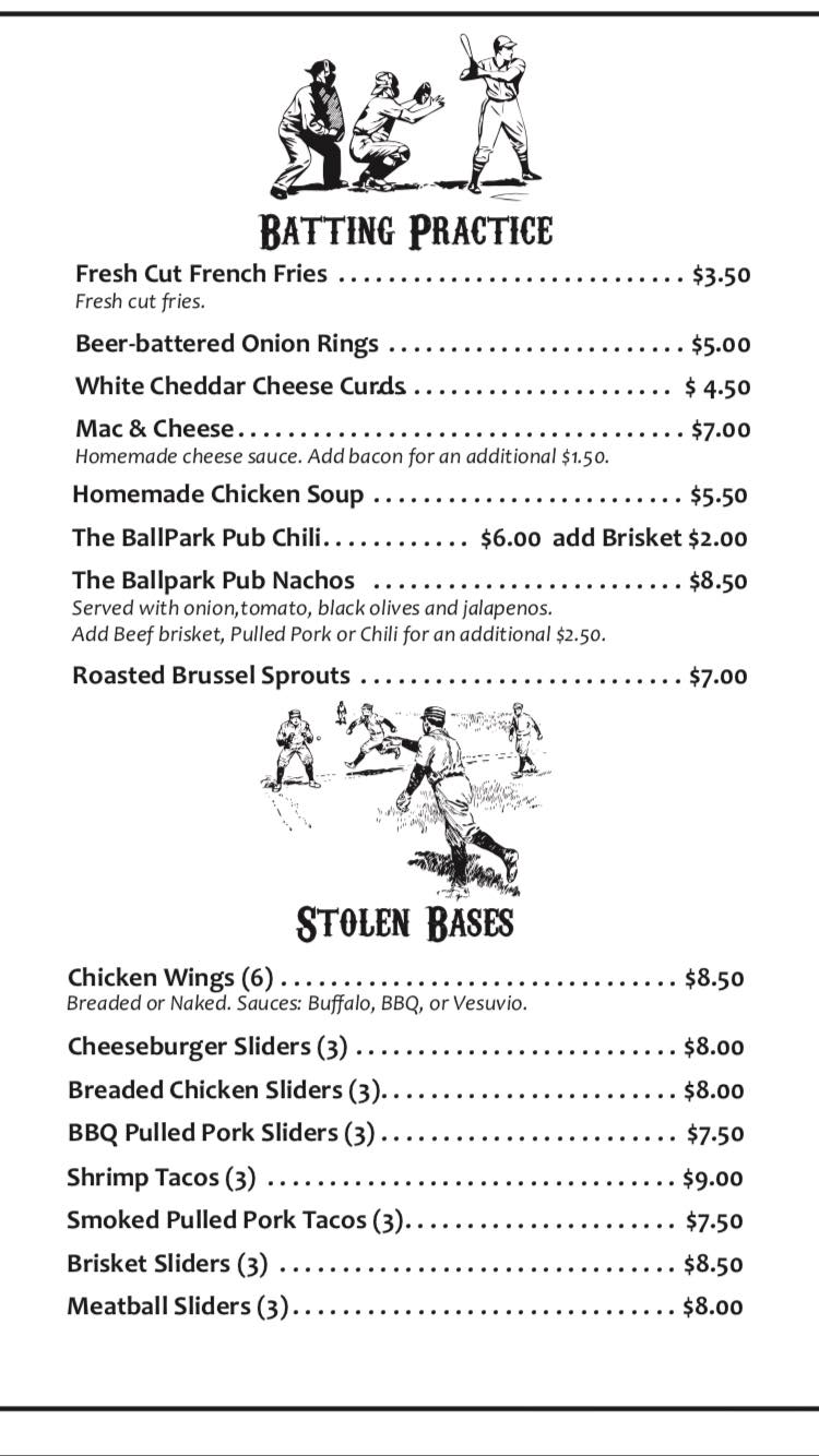 Ballpark Pub Menu