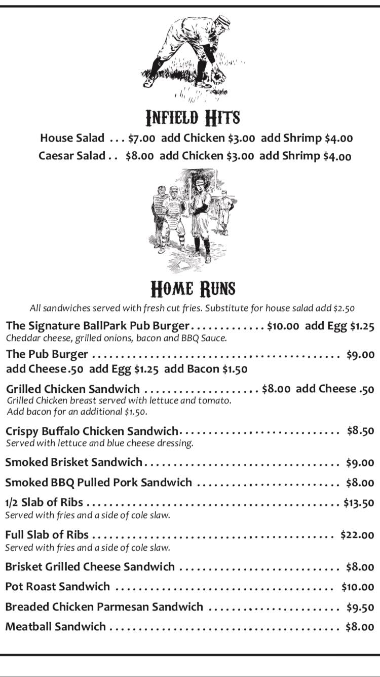 Ballpark Pub Menu