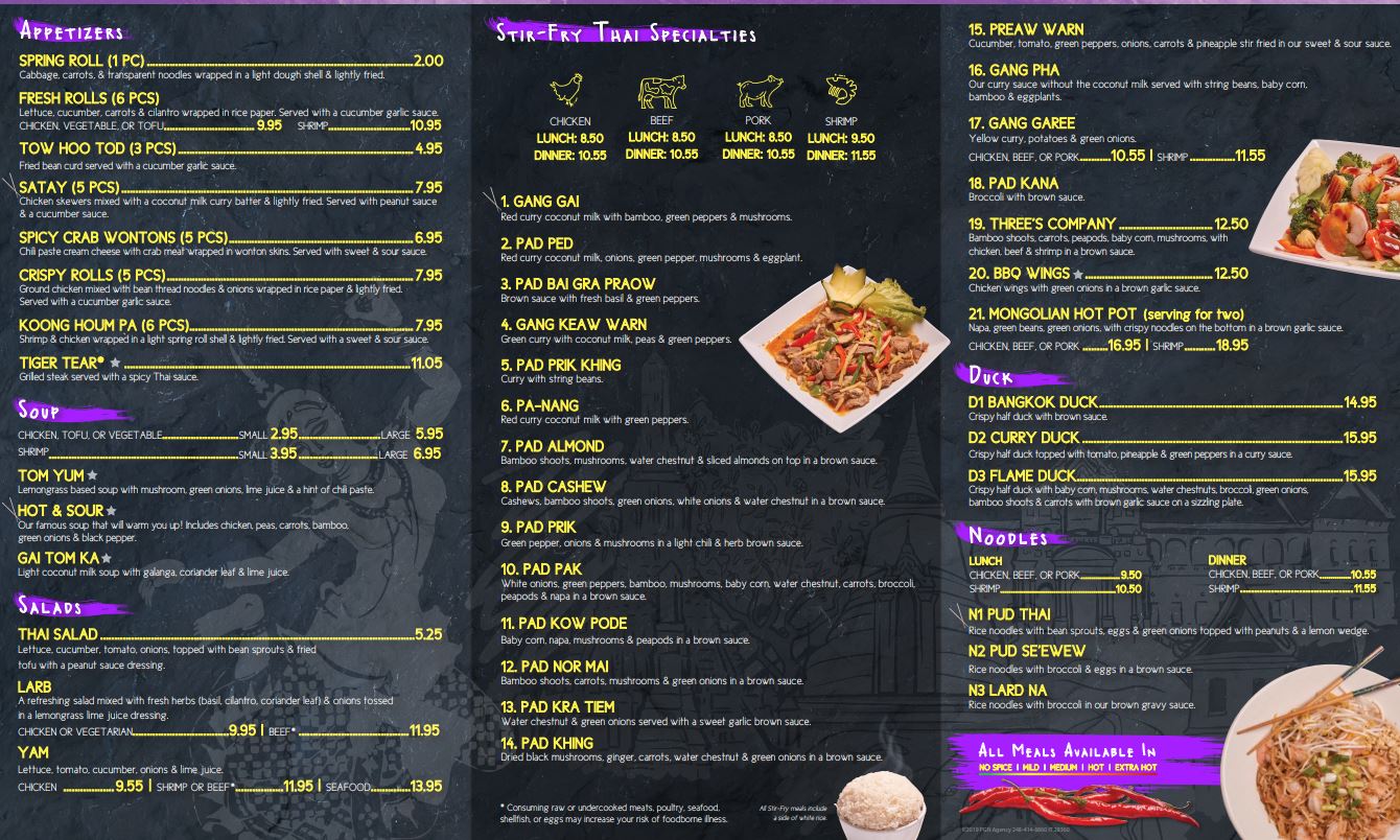 Bangkok 96 Menu