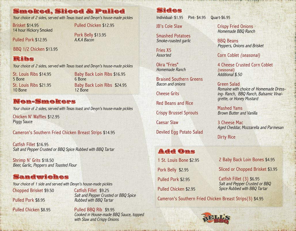 Bells BBQ Menu