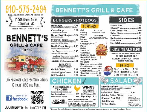 Bennetts Grill and Cafe Menu