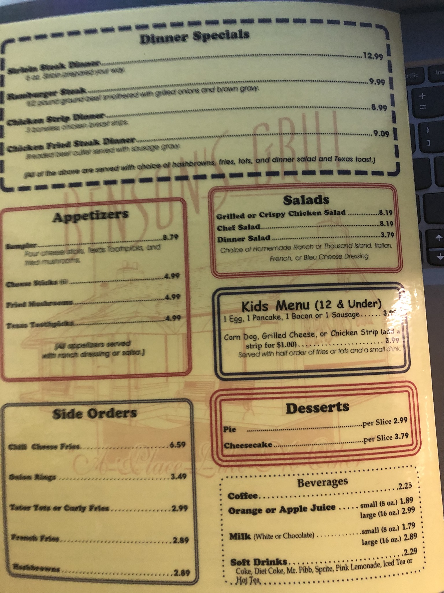 Bensons Grill Menu