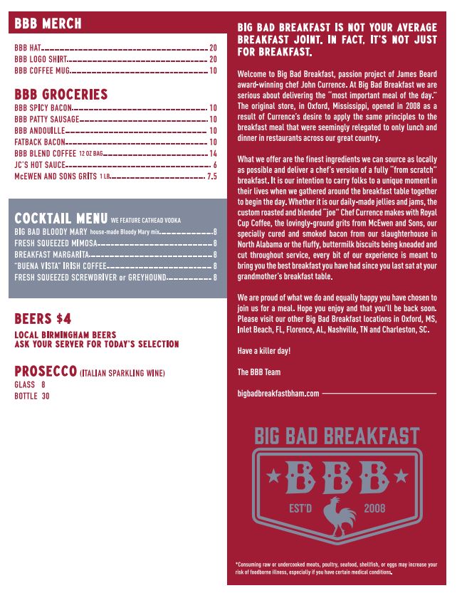 Big Bad Breakfast Menu