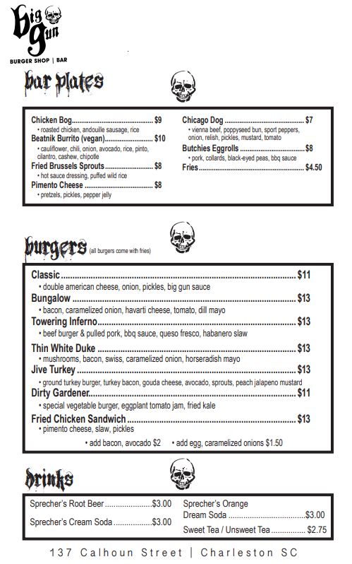 Big Gun Burger Shop & Bar Menu