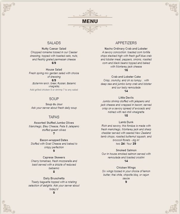 Black Sheep Bistro Menu