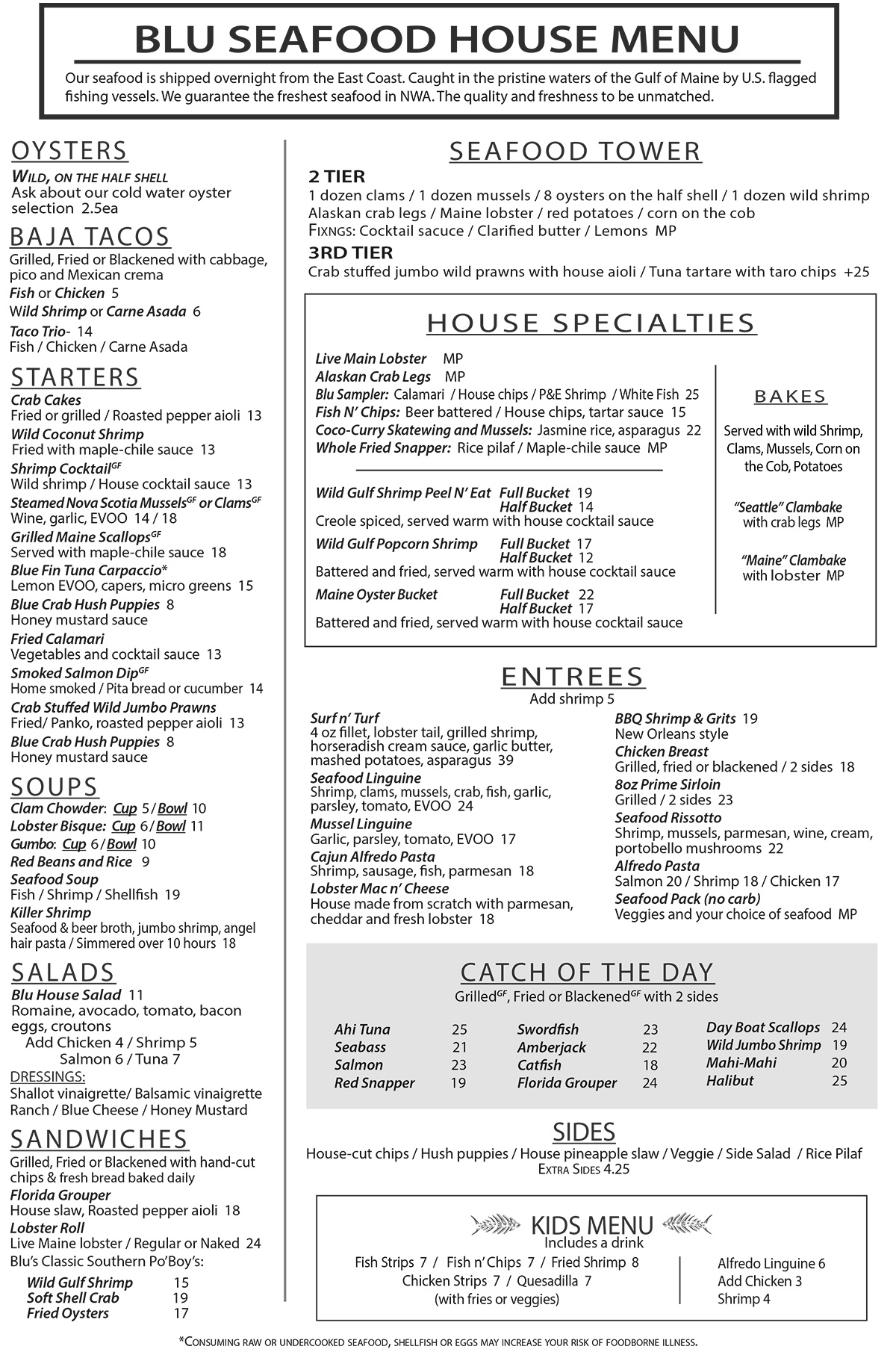 Blu Fish House & Raw Bar Menu