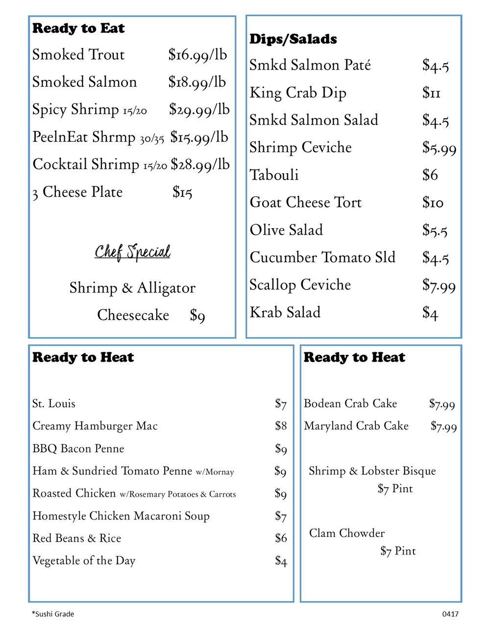 Bodean Menu