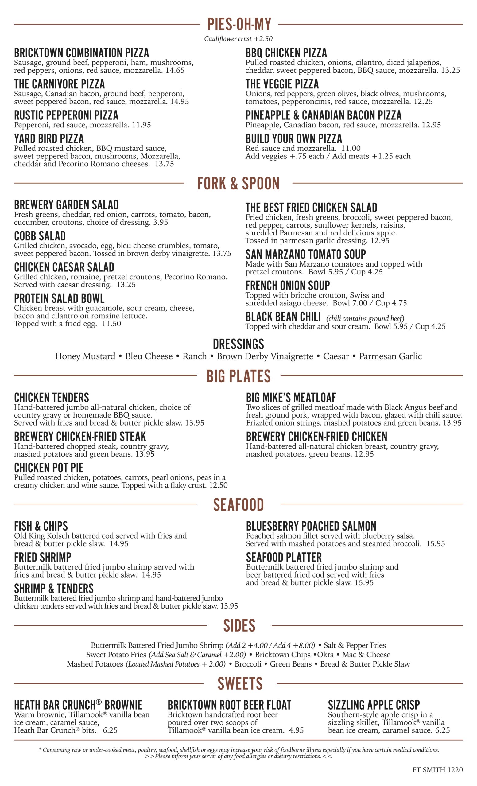 Bricktown Brewery Menu