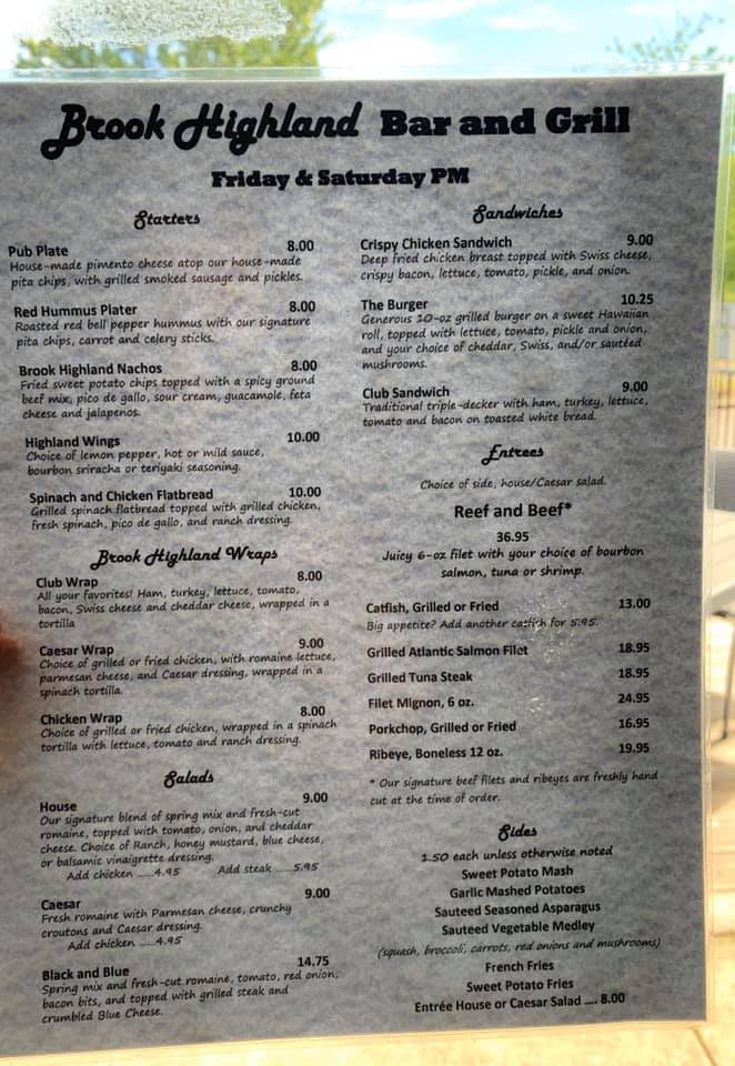 Brook Highland Bar & Grill Menu