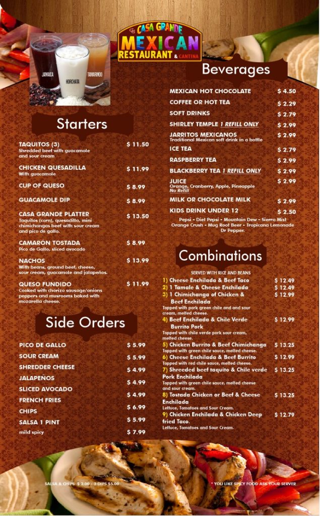 Casa Grande Mexican Restaurant Menu