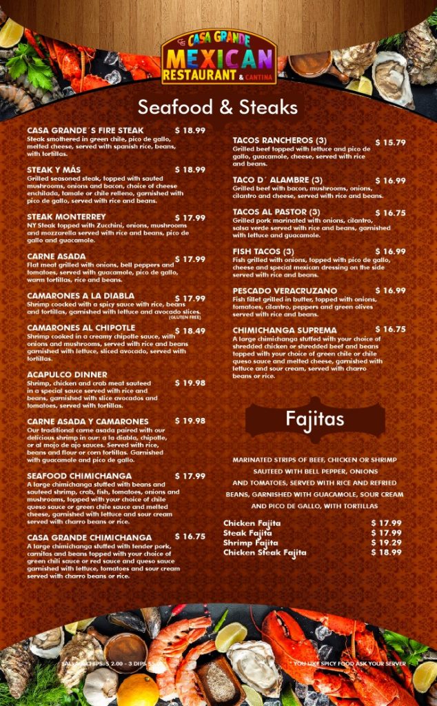 Casa Grande Mexican Restaurant Menu