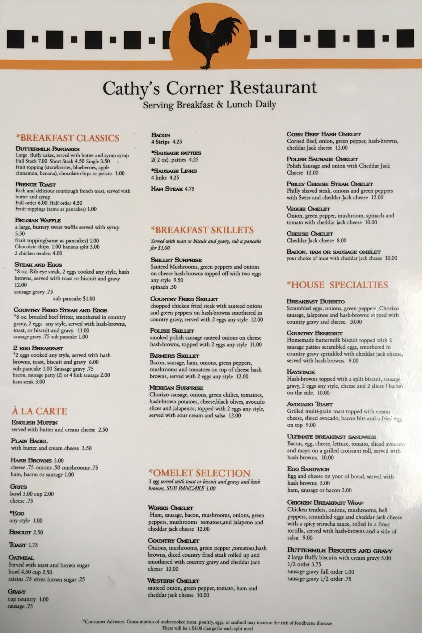 Cathys Corner Menu