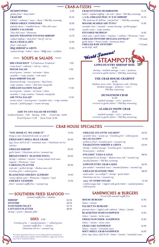 Charleston Crab House - James Island Menu