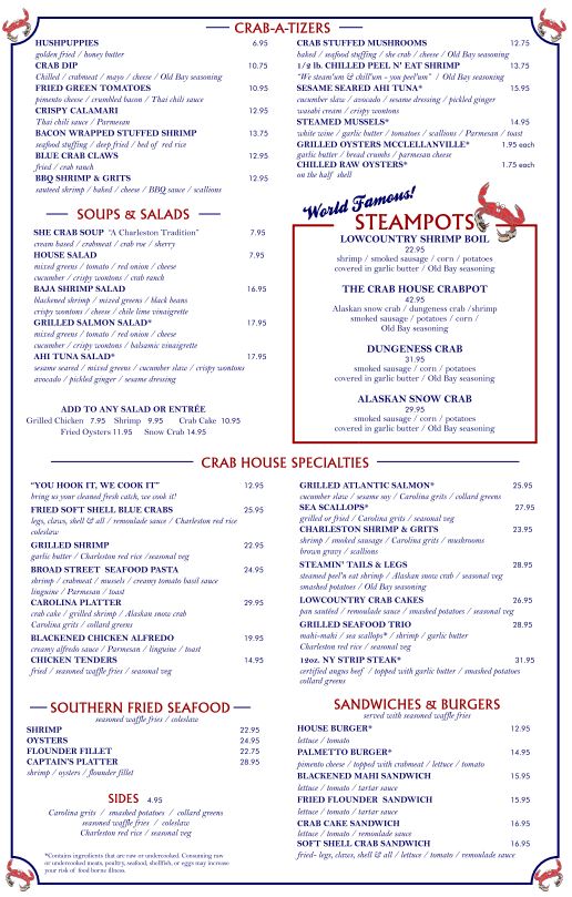 Charleston Crab House Menu