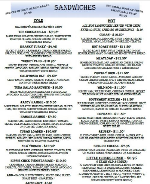 Chickanellas Menu