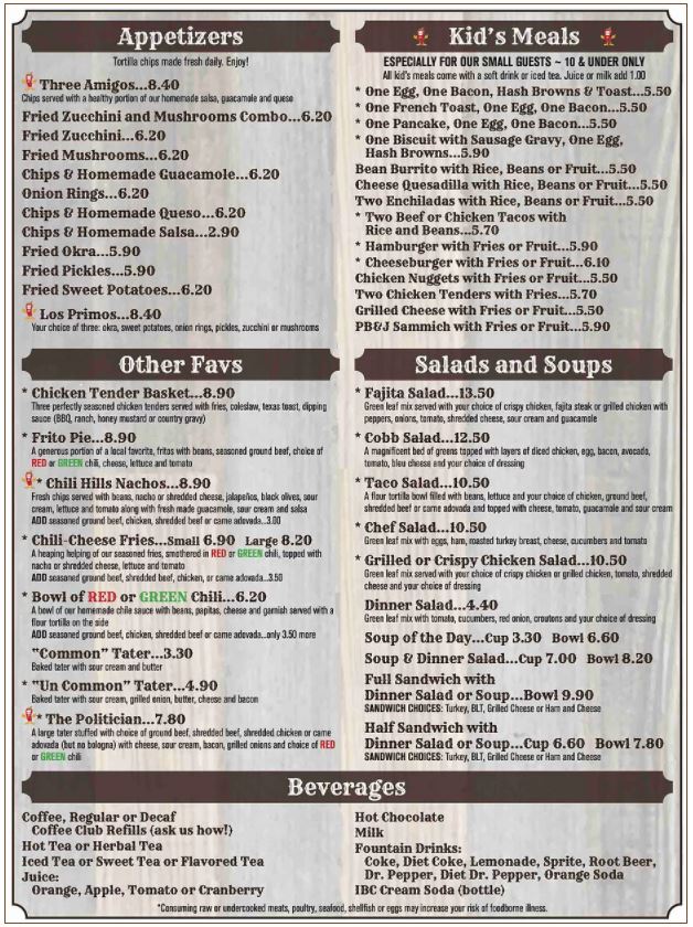 Chili Hills Restaurant Edgewood Menu