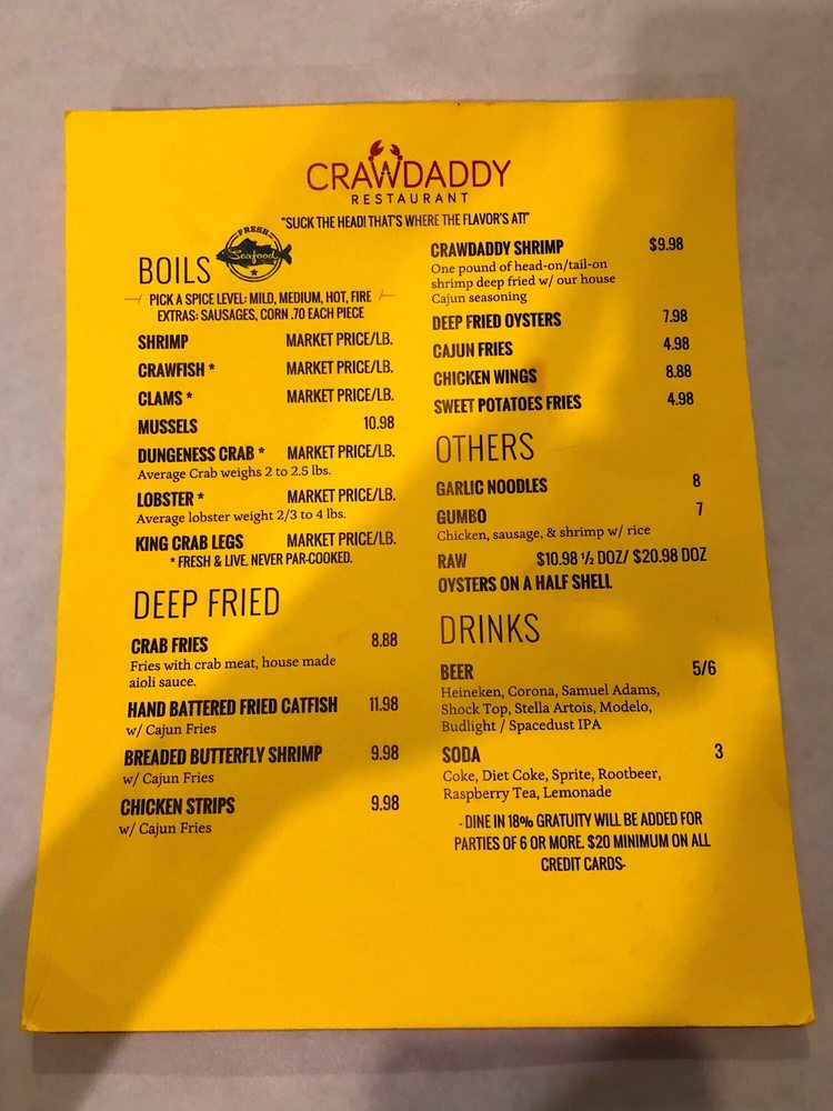 Crawdaddy Menu