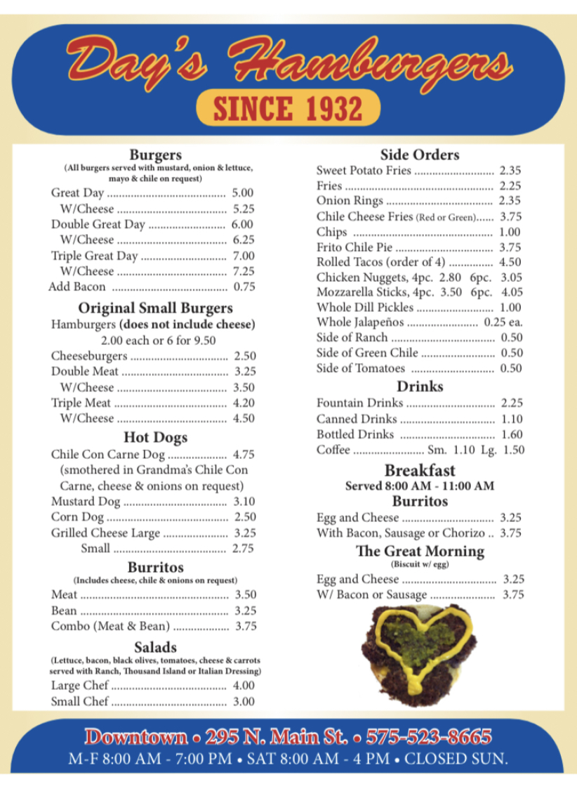 Days Hamburgers Menu