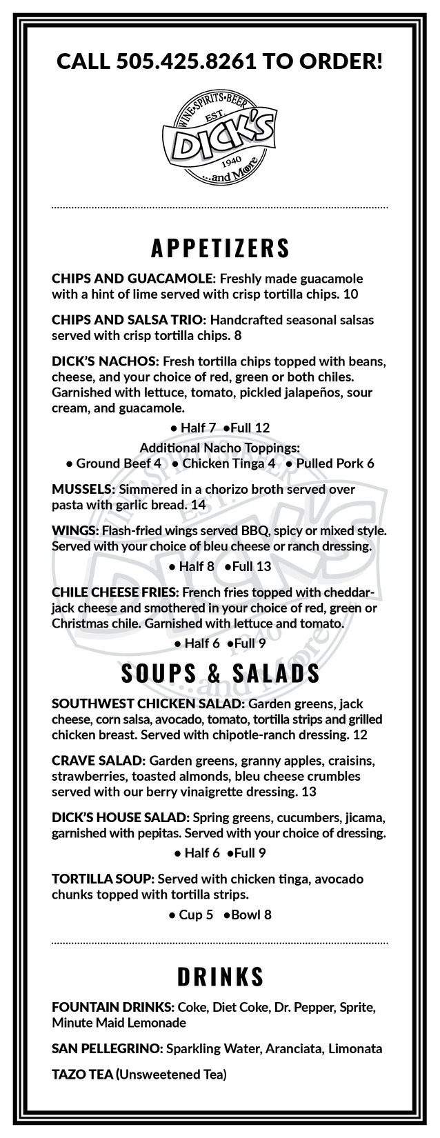 Dick’s Pub & Restaurant Menu