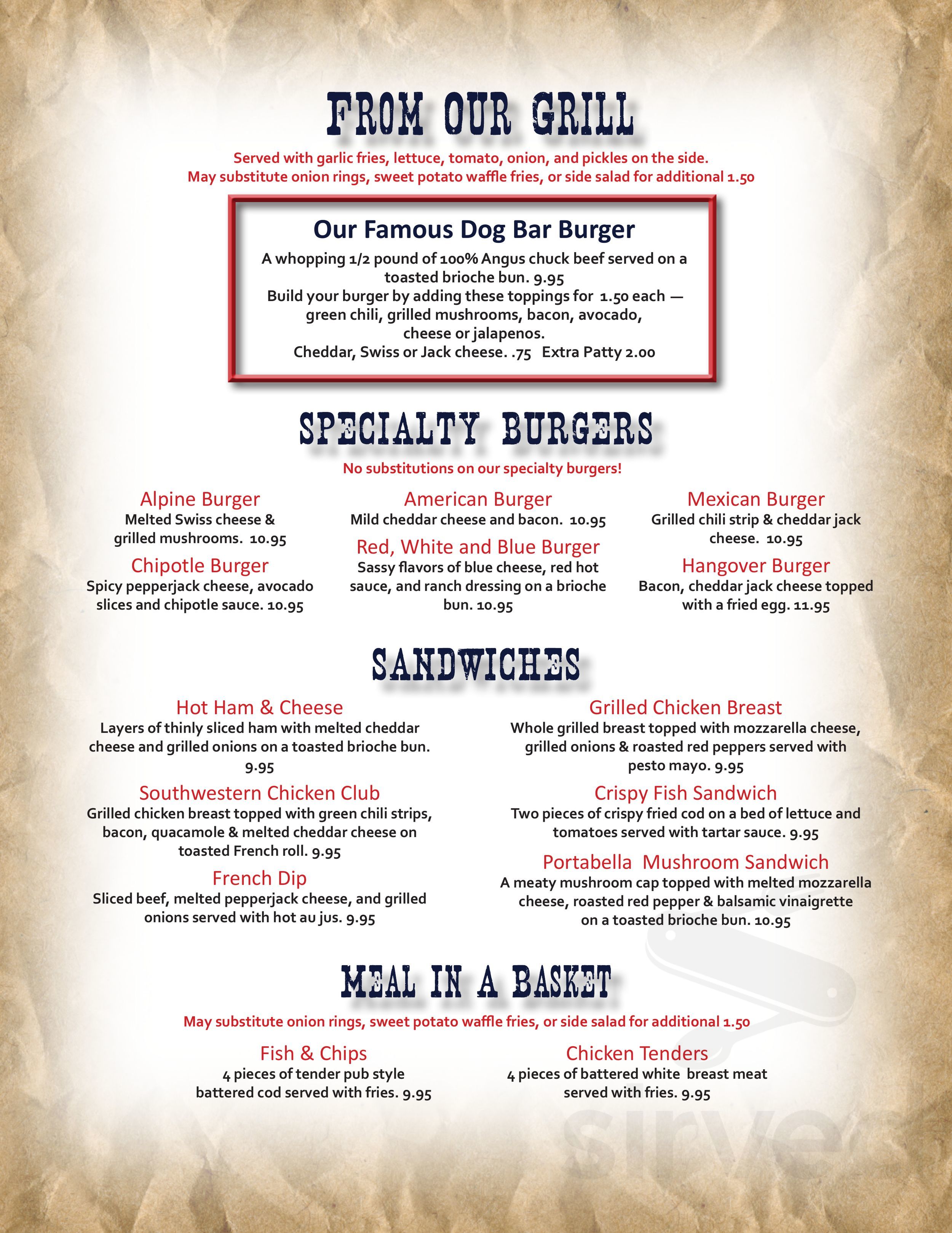 Dog Bar & Grill Menu