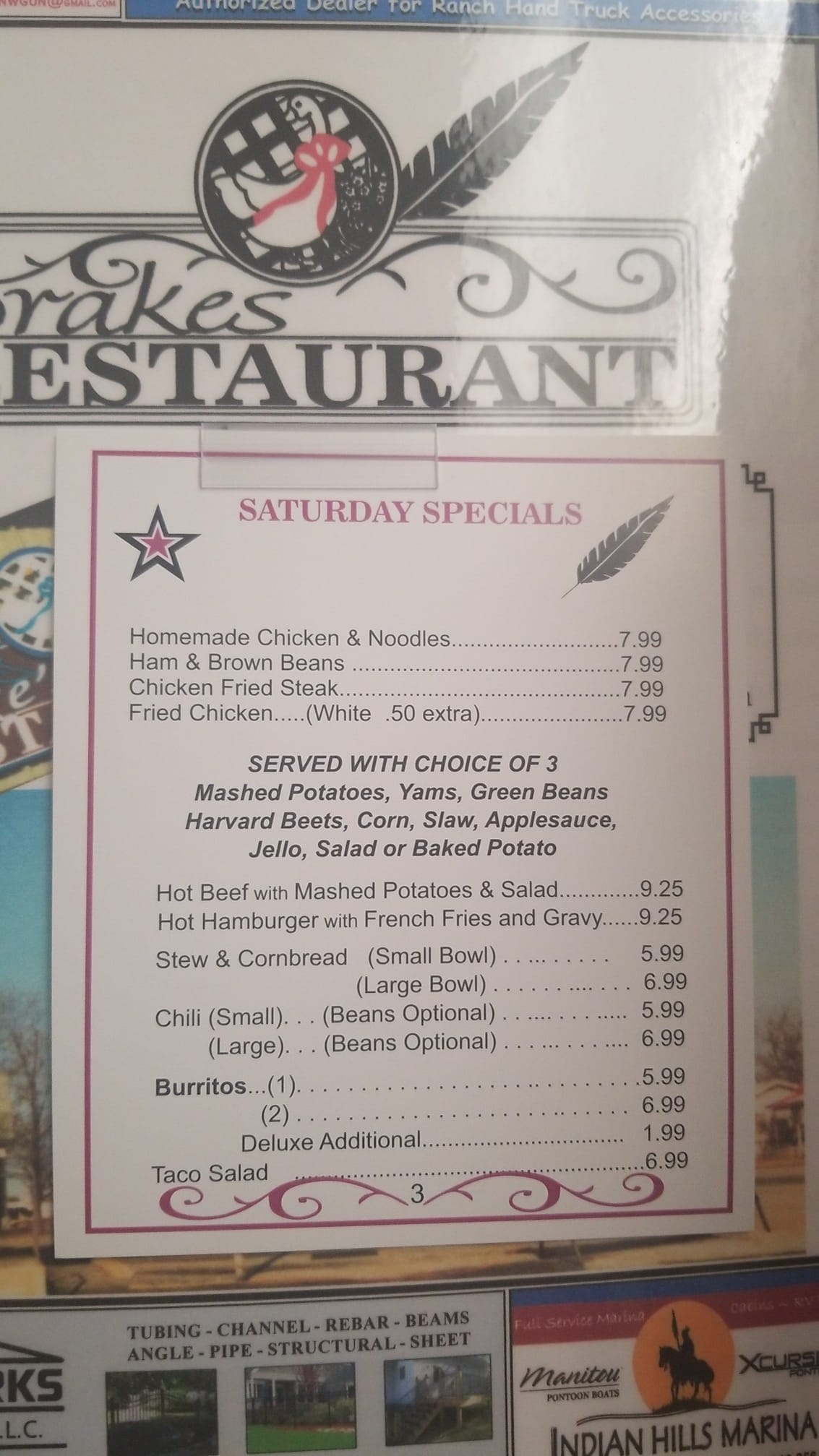 Drakes Restaurant Menu