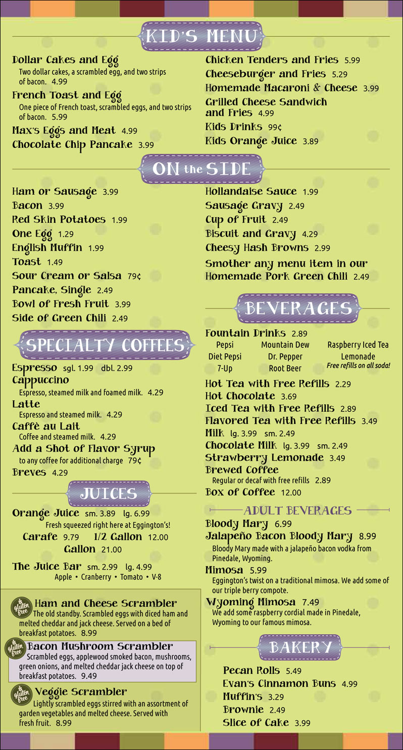 Eggingtons Menu