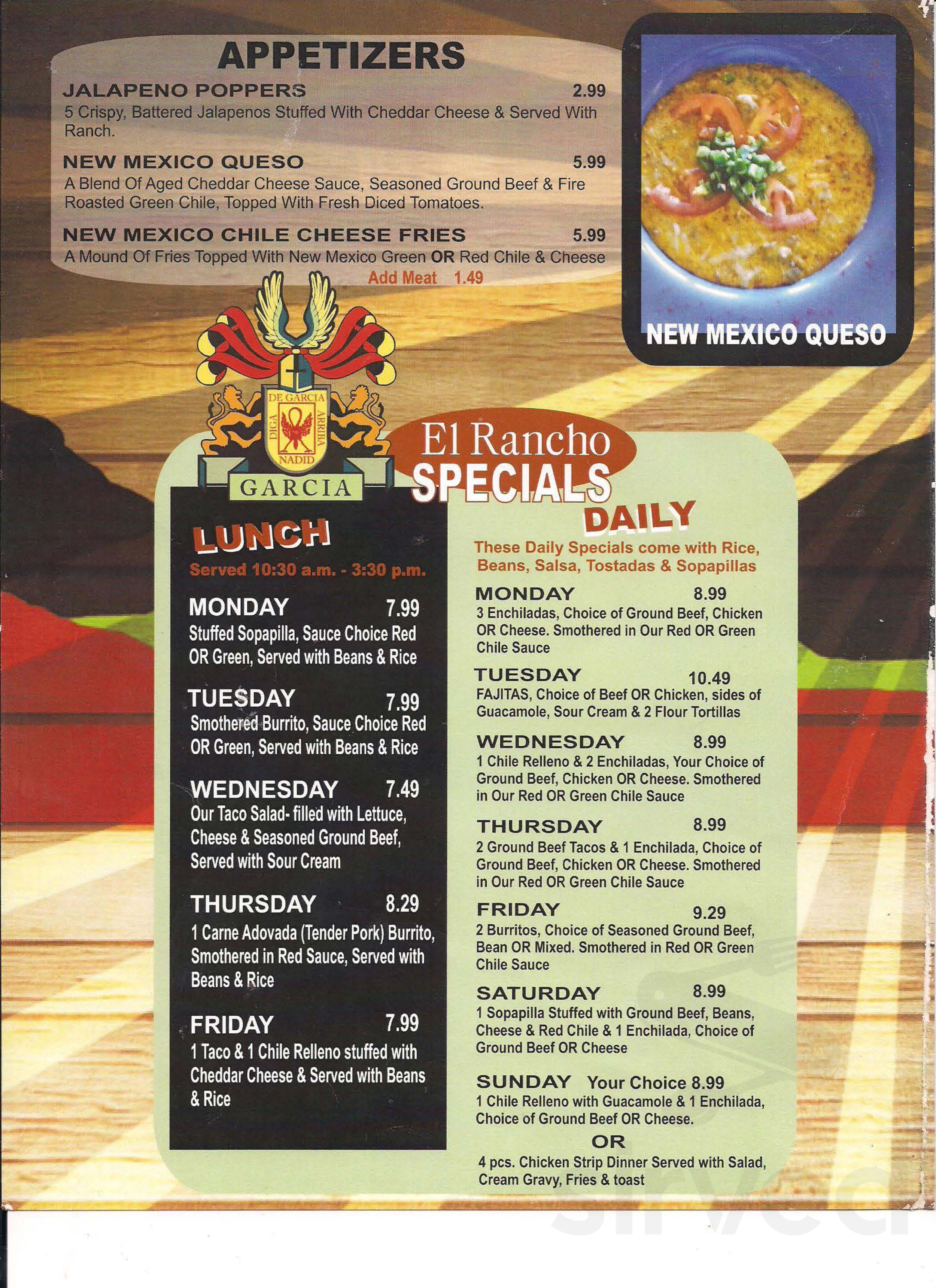 El Rancho Restaurant Menu