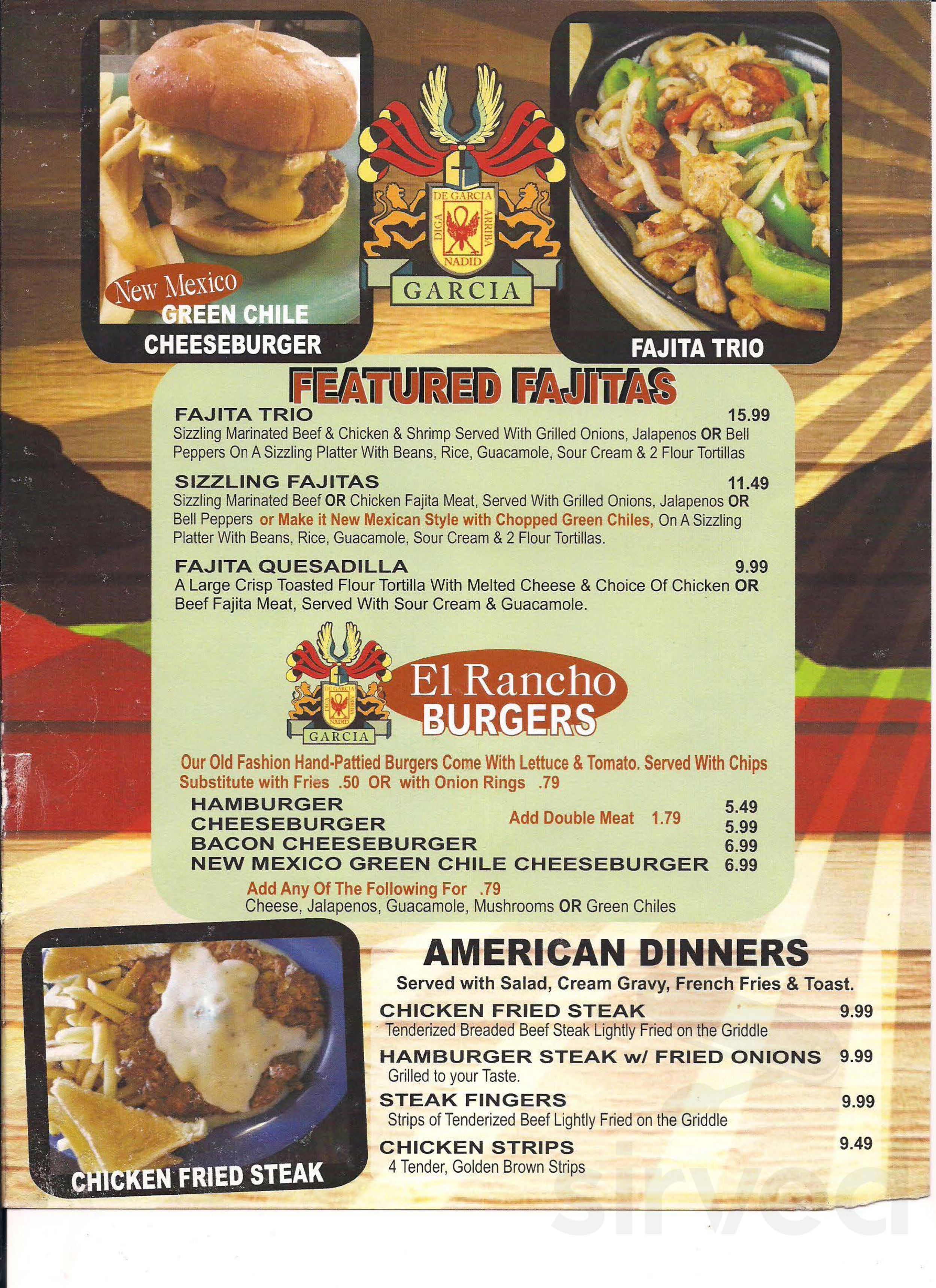 El Rancho Restaurant Menu