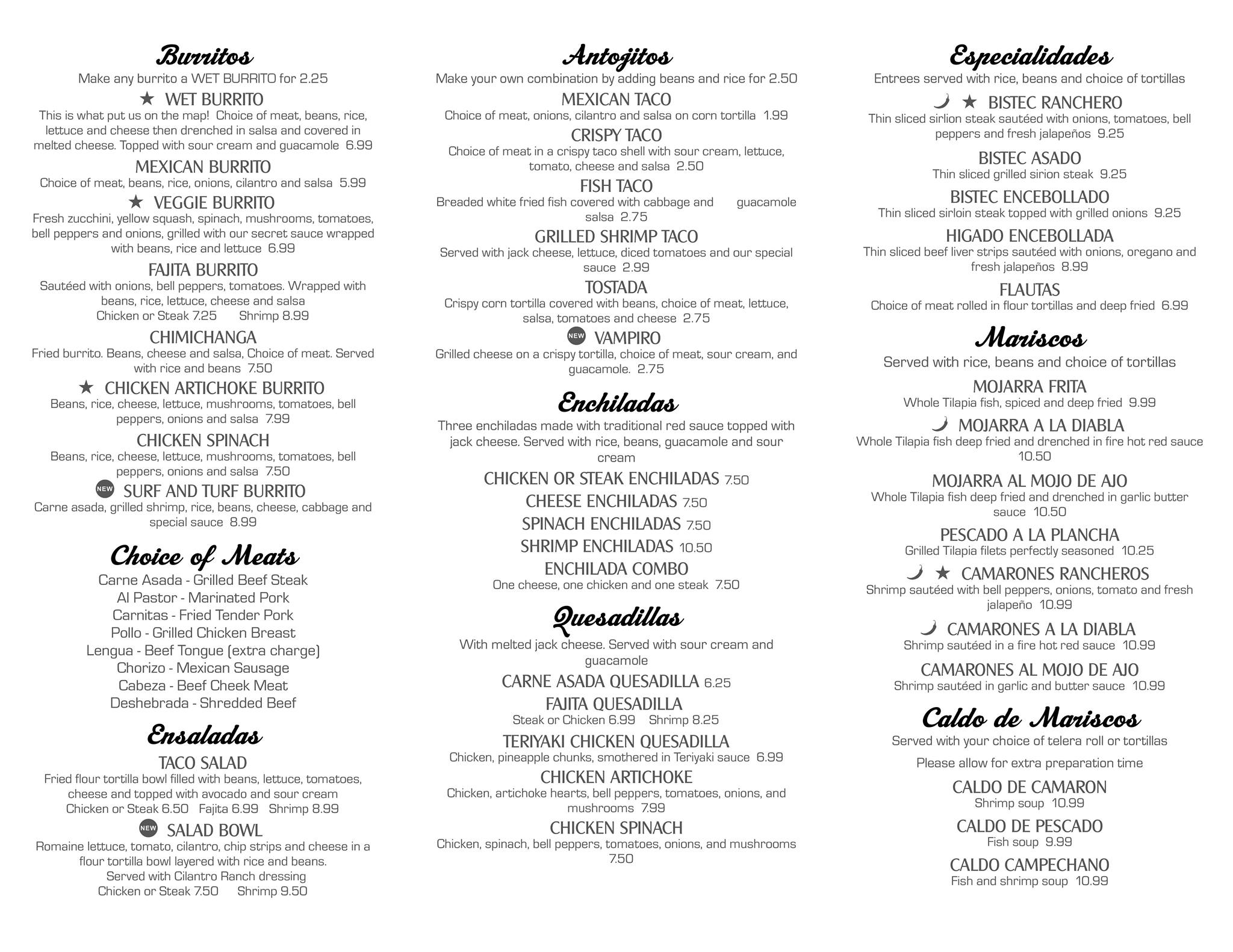 El Rio Verde Restaurant Menu