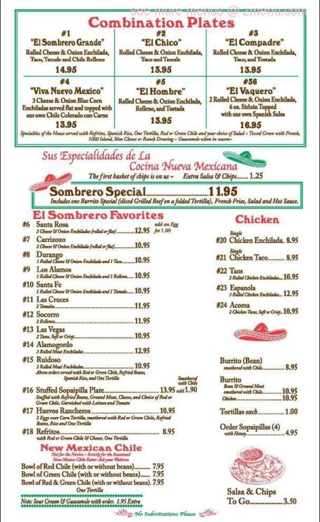 El Sombrero Restaurant Menu