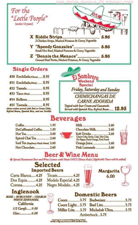 El Sombrero Restaurant Menu