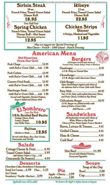 El Sombrero Restaurant Menu