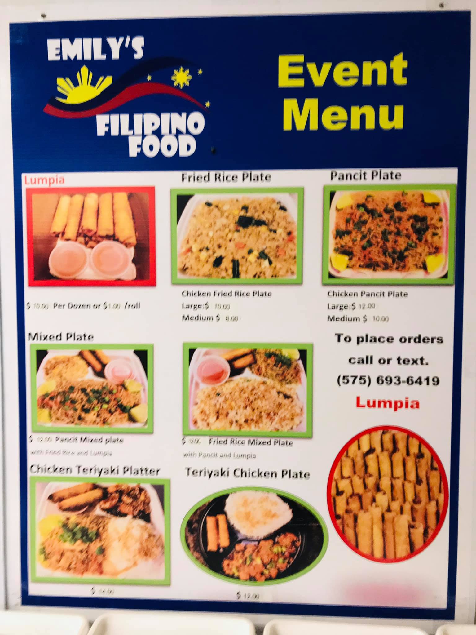 Emily’s Filipino Food Truck Menu