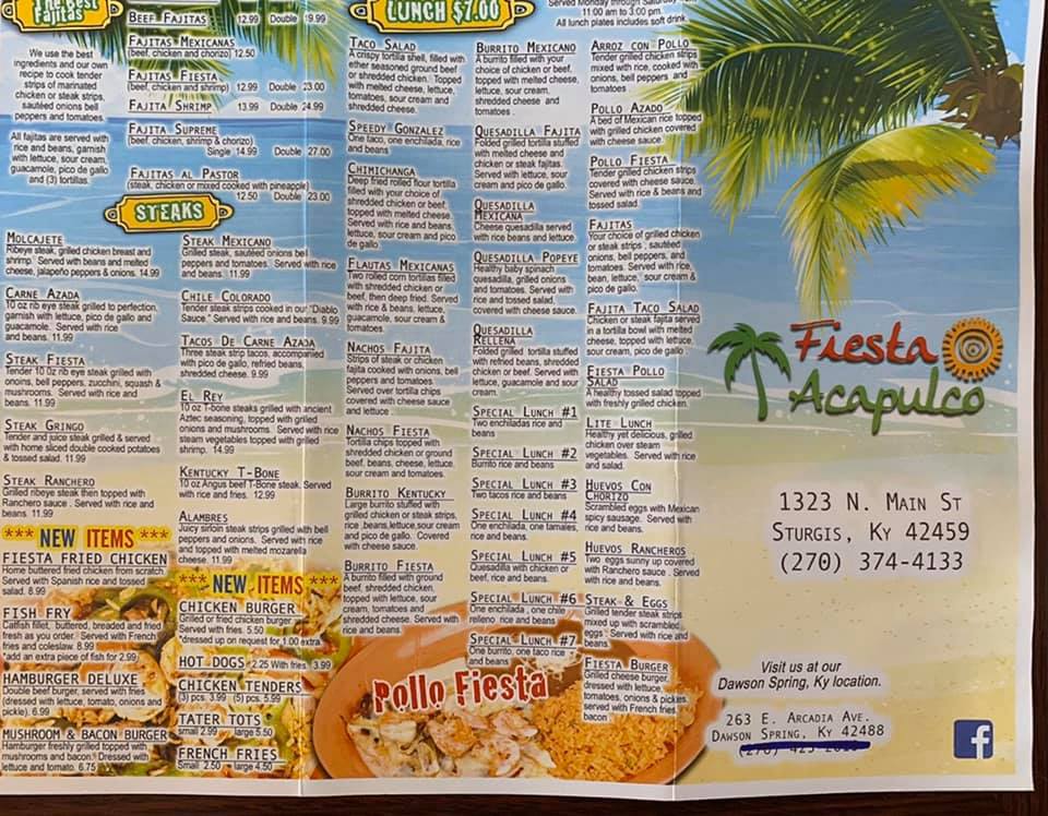 Fiesta Acapulco Mexican Restaurant Menu