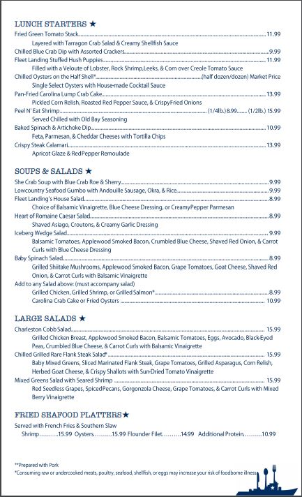 Fleet Landing Restaurant & Bar Menu