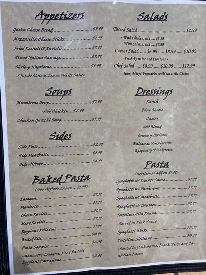 Fratellis Italian grill Menu