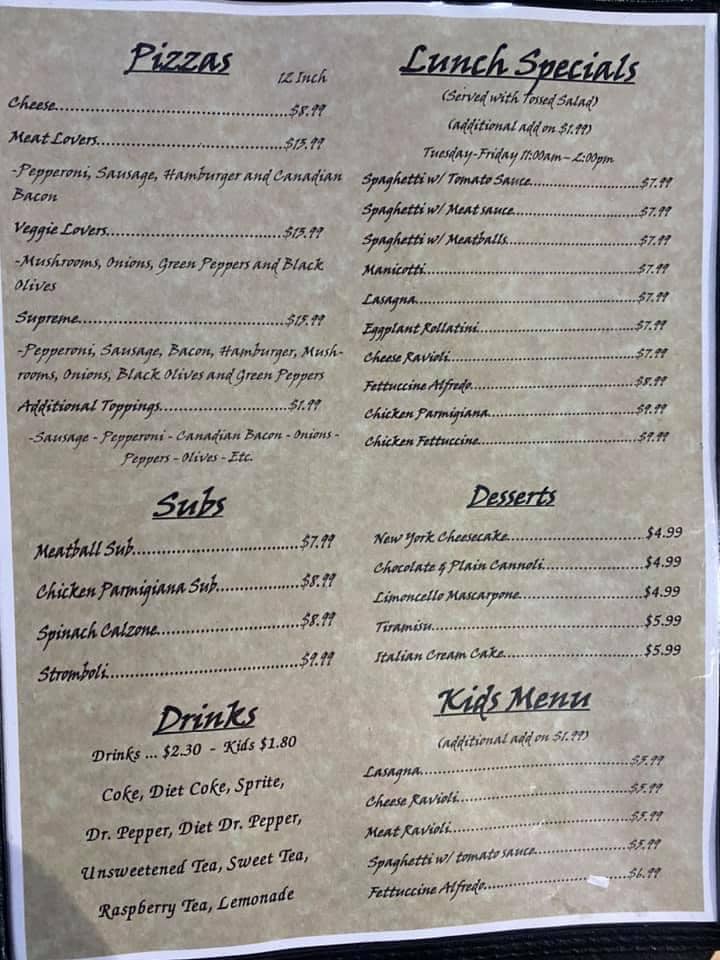 Fratellis Italian grill Menu