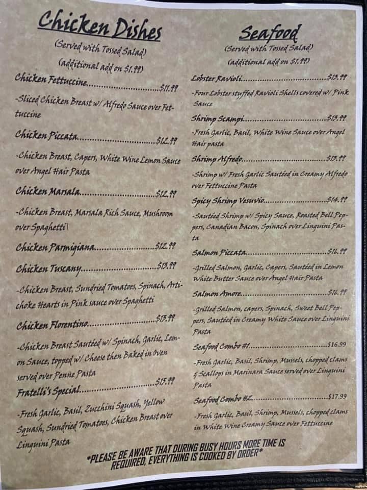 Fratellis Italian grill Menu