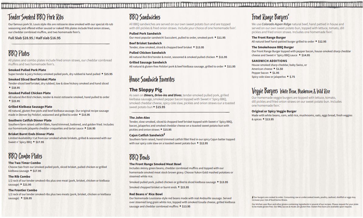 Front Range Barbeque Menu